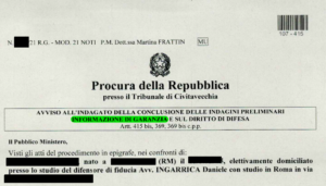Avvocato penalista Roma Daniele Ingarrica - esempio di un avviso di garanzia con contestuale avviso conclusione indagini